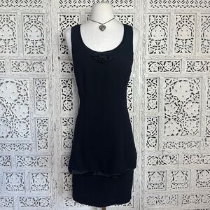 Vintage CDC Black‎ Two Tiered Cocktail Dress With Rosette Neckline Sz Medium
